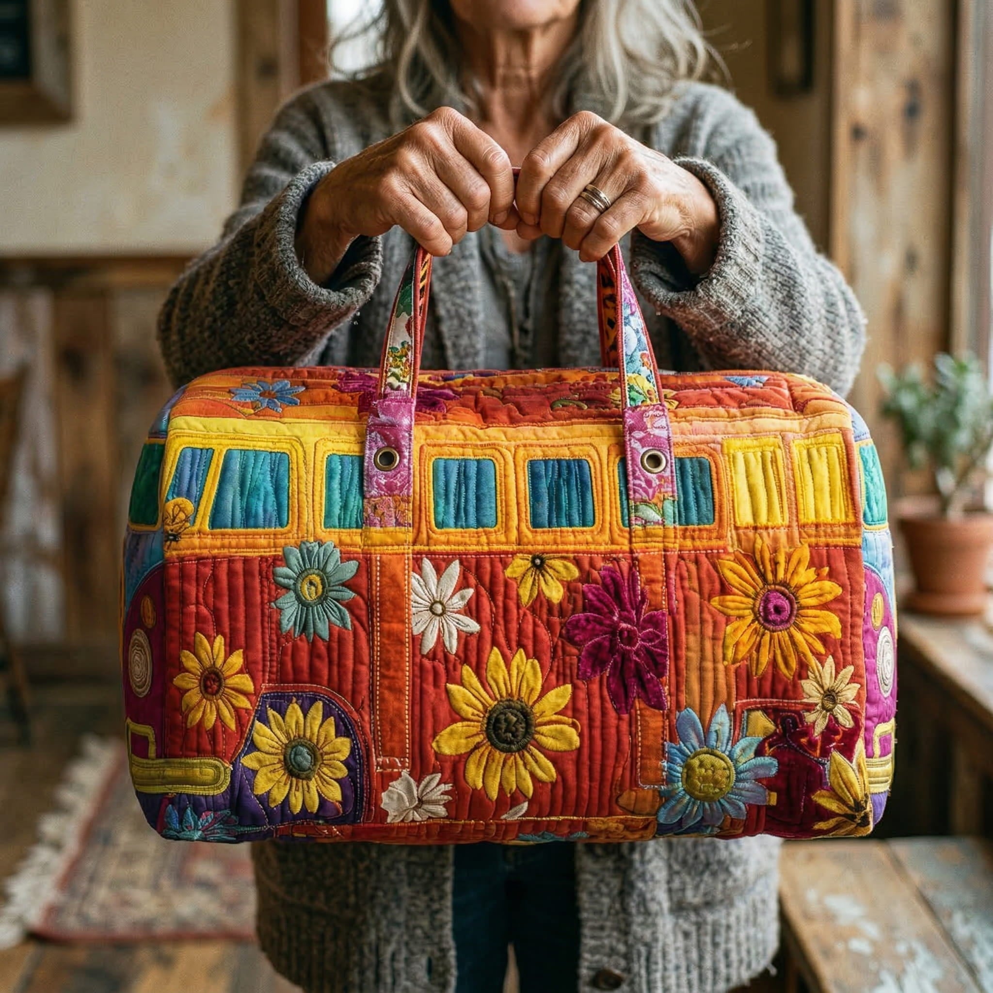 Bohemian quilted travel bag - vintage van design